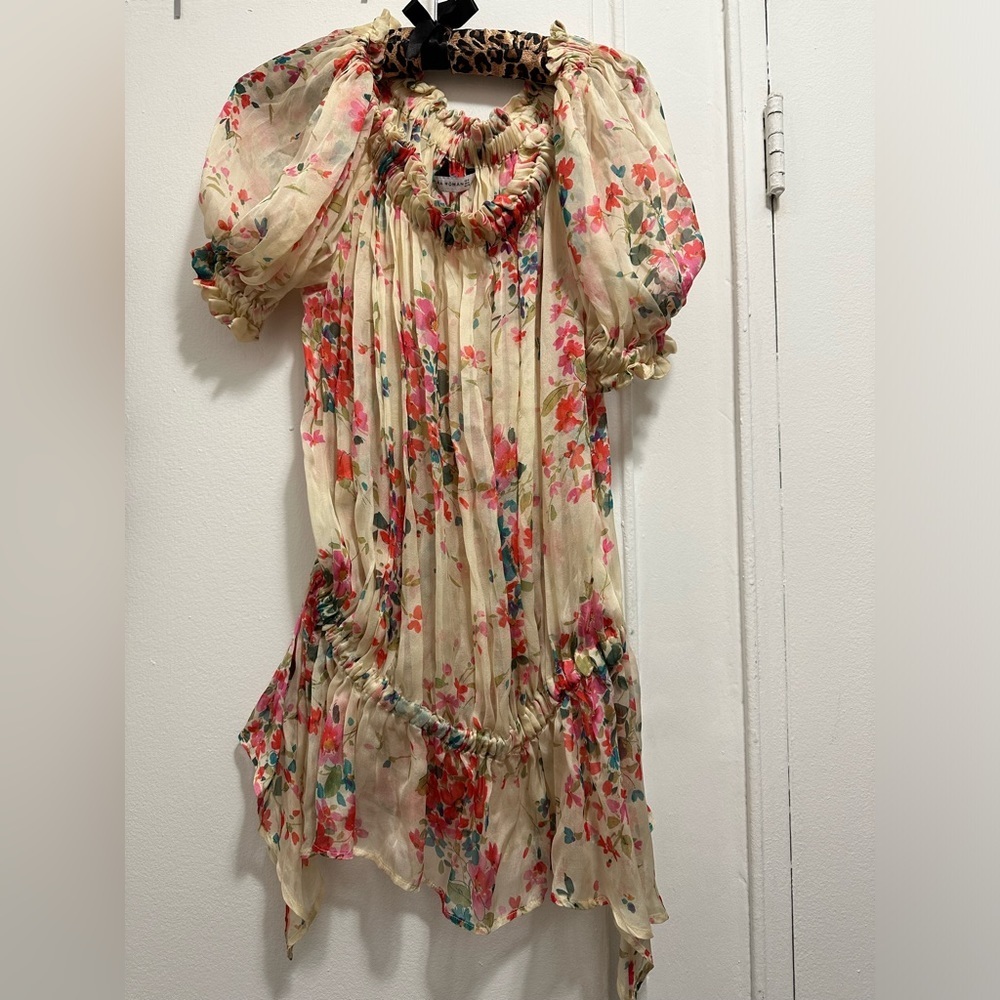 Floral Zara 100% silk off shoulder top size medium similar to Zimmerman